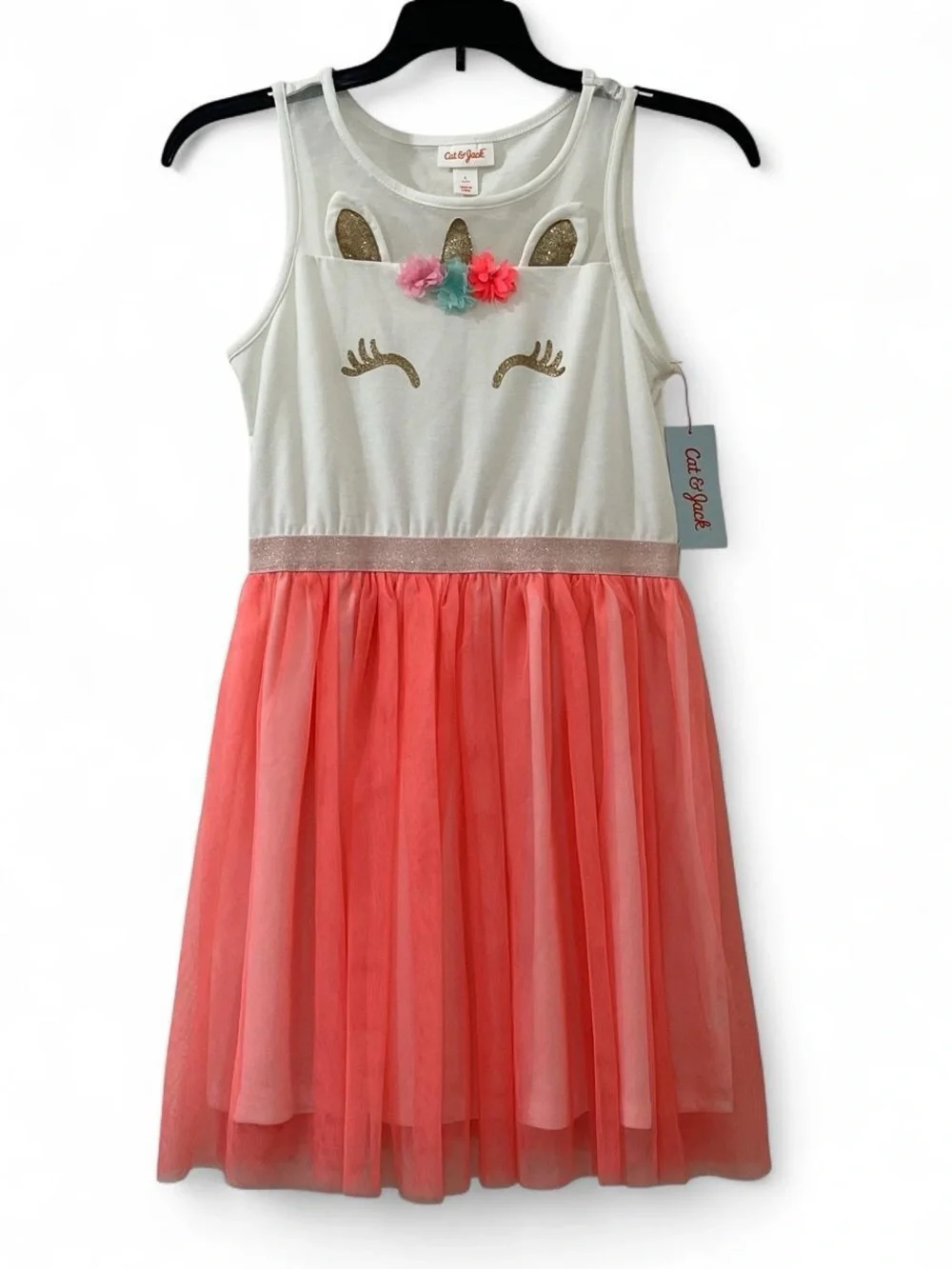 Cat & Jack White and Coral Tulle Unicorn Dress